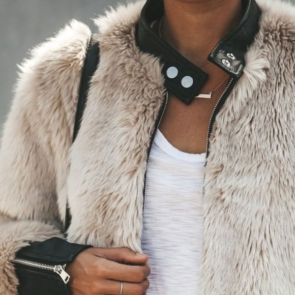 Fleece Leather Faux Fur Jacket - Picture 4 of 5